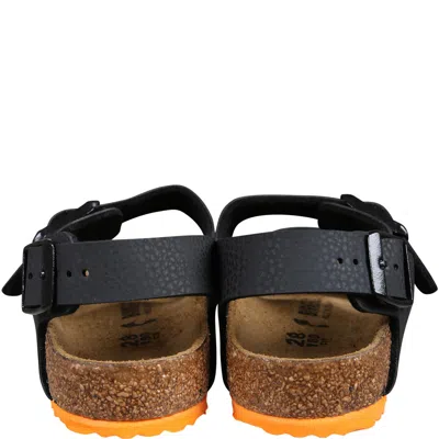 Shop Birkenstock Black Milan Sandals For Kids With Logo