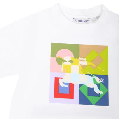 Shop Burberry White T-shirt For Baby Boy With Print And Equestrian Knight