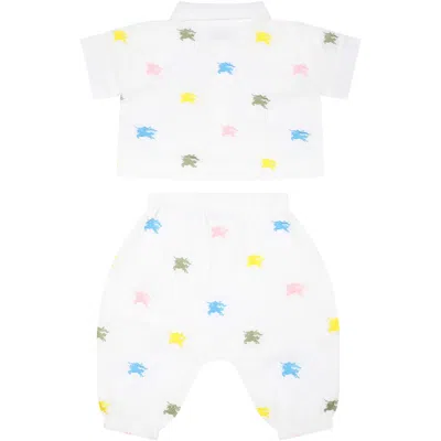 Shop Burberry White Suit For Babykids With Equestrian Knight