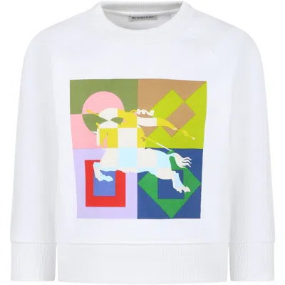 Shop Burberry White Sweatshirt For Boy With Print And Equestrian Knight