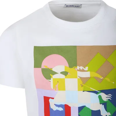 Shop Burberry White T-shirt For Boy With Print And Equestrian Knight