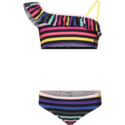 Shop Rykiel Enfant Black Bikini For Girl With Frills In Multicolor