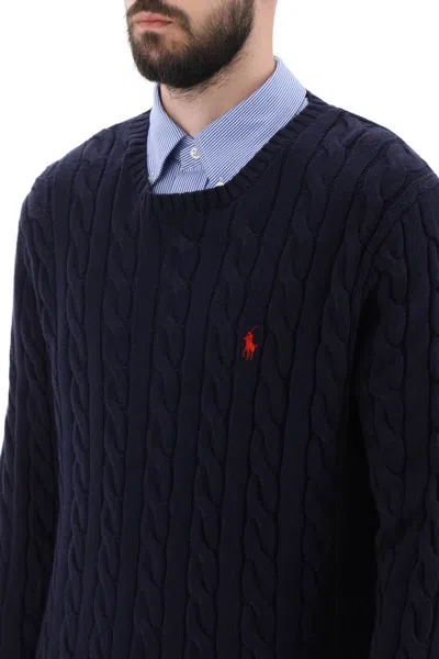 Shop Polo Ralph Lauren Crew-neck Sweater In Cotton Knit In Hunter Navy (blue)