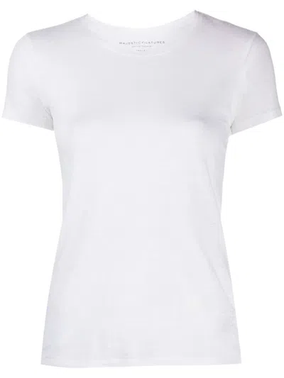 Shop Majestic Short Sleeve Round Neck T-shirt In Blanc