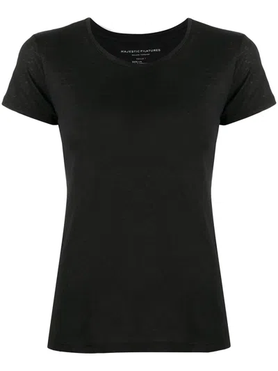 Shop Majestic Short Sleeve Round Neck T-shirt In Noir