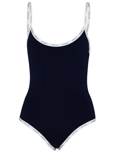 Shop Moncler Blue Nylon Blend One-piece Swimsuit In Blue/white