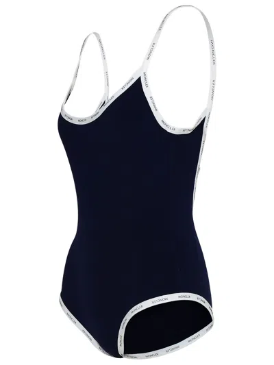 Shop Moncler Blue Nylon Blend One-piece Swimsuit In Blue/white