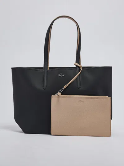 Shop Lacoste Pvc Shopping Bag In Nero-beige