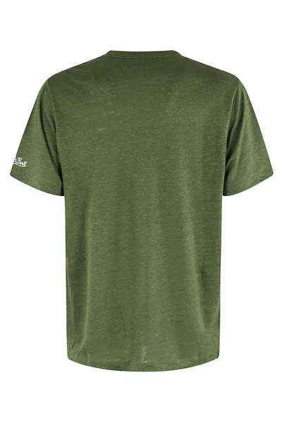Shop Mc2 Saint Barth Linen T Shirt With Front Pocket In Military