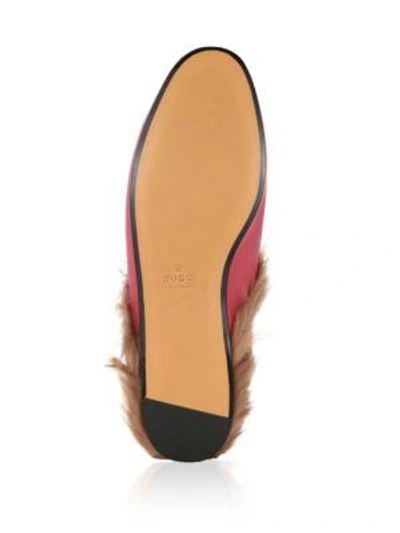 Shop Gucci Princetown Fur-lined Leather Slippers In Pink-multi