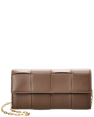 Shop Bottega Veneta Intreccio Leather Wallet On Chain In Brown