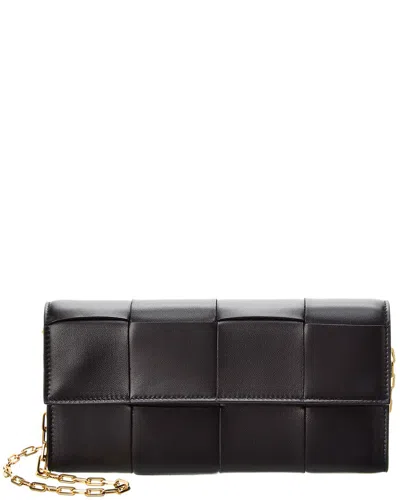Shop Bottega Veneta Intreccio Leather Wallet On Chain In Black