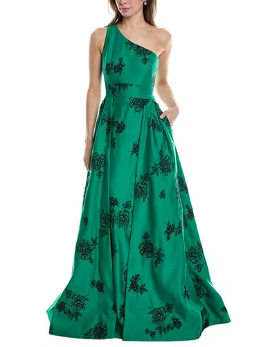 Shop Marchesa Notte One-shoulder Heavy Duchess Satin Gown In Green