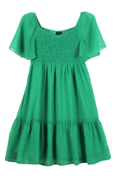 Shop Zunie Kids' Flutter Sleeve Chiffon Babydoll Dress In Kelly Green