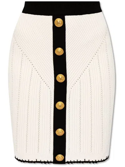 Shop Balmain Mini Skirt With Decorative Buttoning In White