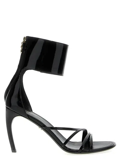 Ferragamo Strappy Glossy Stiletto Sandals With Ankle Strap In Black