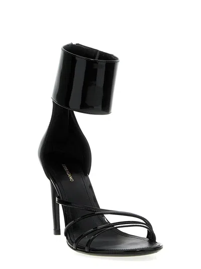 Ferragamo Strappy Glossy Stiletto Sandals With Ankle Strap In Black