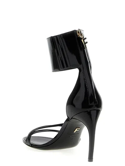Ferragamo Strappy Glossy Stiletto Sandals With Ankle Strap In Black