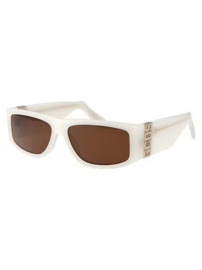 Shop Gcds Sunglasses In 21e Bianco/marrone