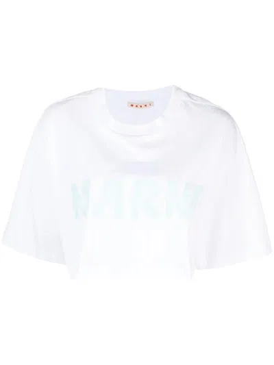 Shop Marni Cropped T-shirt With Print In White
