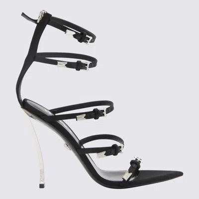 Shop Versace Black Leather Pin-point Sandals In Nero Palladio