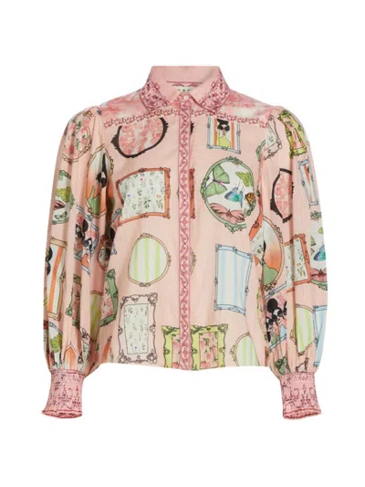 Shop Alice And Olivia Women's Tiffie Blouson-sleeve Shirt In Mirror Mirror Stace