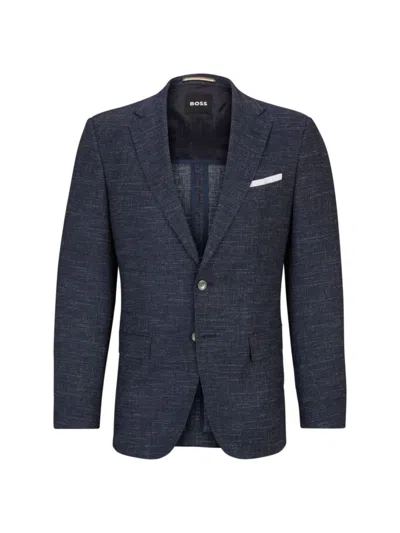 Shop Hugo Boss Men's Slim-fit Jacket In Wool Blend In Dark Blue