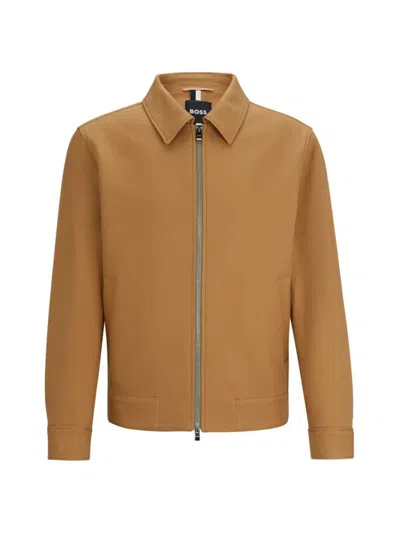 Shop Hugo Boss Men's Zip-up Slim-fit Jacket In Cotton In Beige