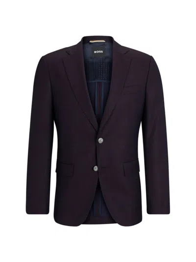 Shop Hugo Boss Men's Slim-fit Jacket In Wool Twill In Dark Red