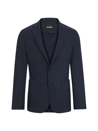 Shop Hugo Boss Men's Slim-fit Single-breasted Jacket In A Linen Blend In Dark Blue