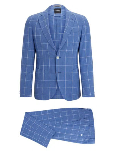 Shop Hugo Boss Men's Slim Fit Two Piece Suit In Checked Material In Light Blue