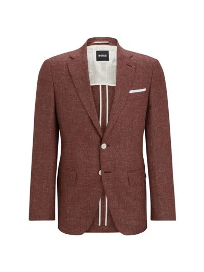 Shop Hugo Boss Men's Slim-fit Jacket In Virgin Wool And Linen In Brown
