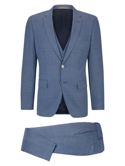 Shop Hugo Boss Men's Slim-fit Suit In A Hopsack Weave Wool Blend In Blue