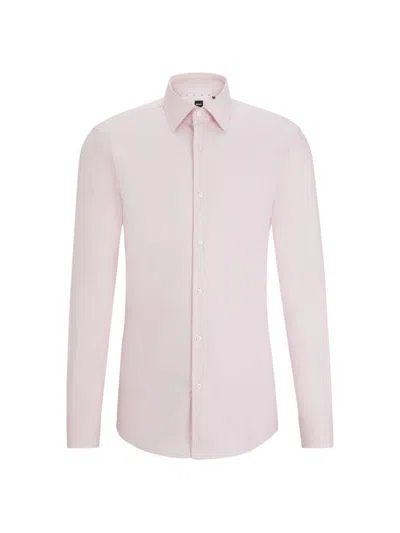 Shop Hugo Boss Men's Slim Fit Shirt In Easy Iron Stretch Cotton Twill In Pink