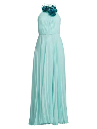 Shop Ungaro Women's Zo Sequined Floral Pleated Chiffon Maxi Dress In Light Turquoise