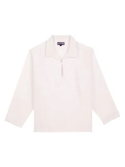 Shop Vilebrequin Men's Linen Keyhole Shirt In White