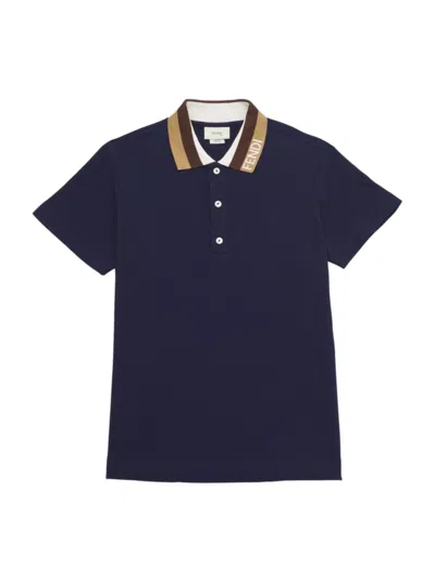 Shop Fendi Little Boy's & Boy's Logo Collar Polo Shirt In Navy