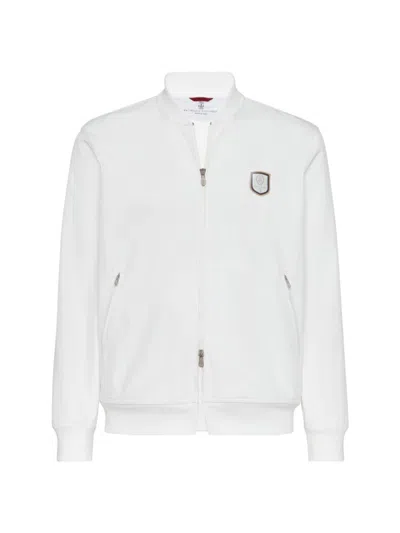 Shop Brunello Cucinelli Men's Chalk Stripe Nylon Sweatshirt In White