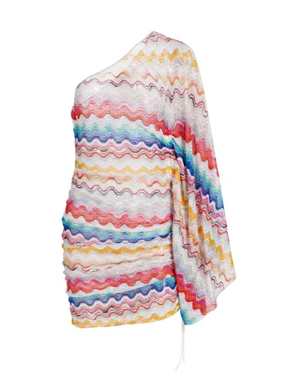 Shop Missoni Women's Zigzag Knit One-shoulder Cover-up Dress In Multicolor White Base