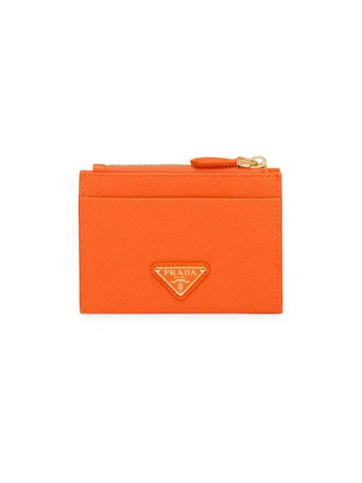 Shop Prada Women's Saffiano Leather Card Holder In Orange