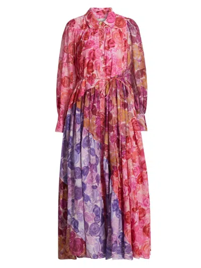 Shop Aje Women's Abstraction Collisions Floral Cotton Maxi Shirtdress In Kaleido Scopicrose