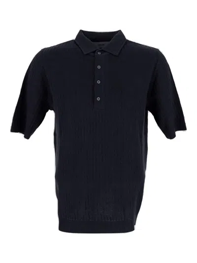 Shop Lardini Ribbed Short Sleeved Polo Shirt In Navy
