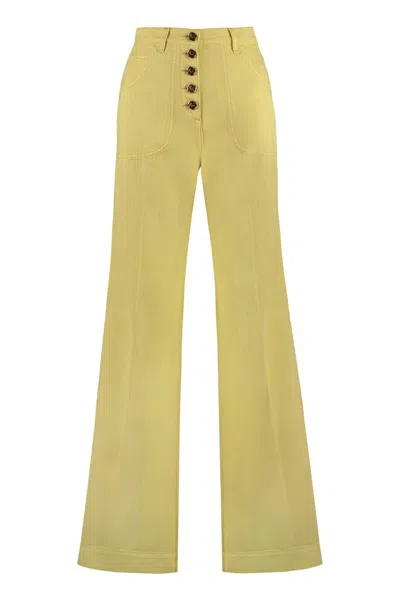 Shop Etro Pegaso Embroidered Flared Trousers In Yellow