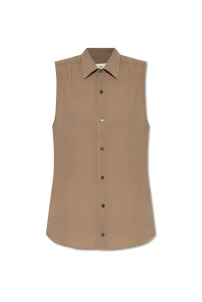Shop Ami Alexandre Mattiussi Ami Paris Ami De Coeur Motif Sleeveless Shirt In Brown