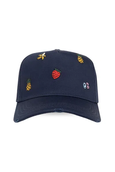 Shop Dsquared2 Embroidered Distressed Baseball Cap In Navy