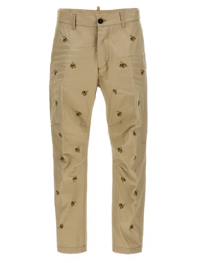 Shop Dsquared2 Fruit Embroidered Chino Pants In Beige