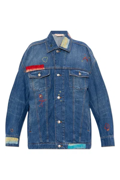 Shop Marni Patchwork Denim Jacket In Blue