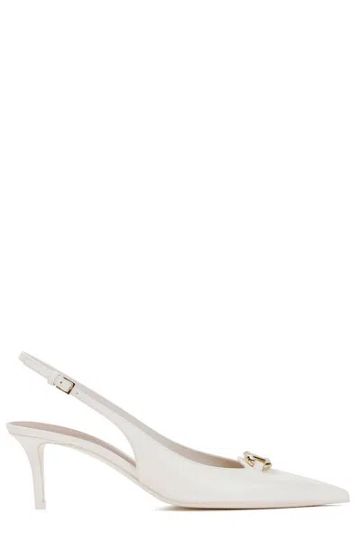 Shop Valentino Vlogo Signature Pointed Toe Slingback Pumps In White