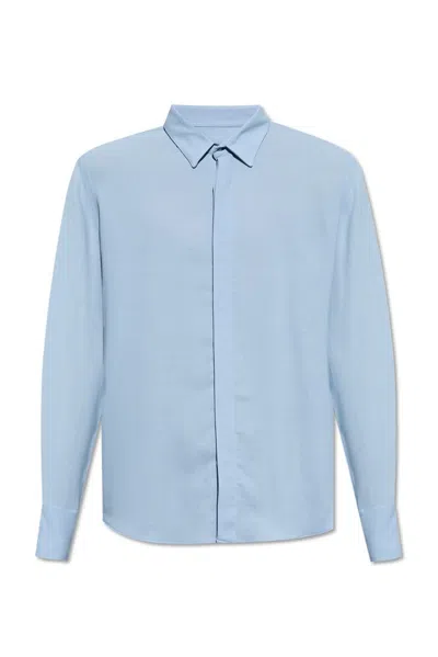 Shop Ami Alexandre Mattiussi Ami Long Sleeved Button In Blue