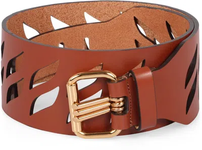 Shop Etro Perforated Buckle Belt In Brown
